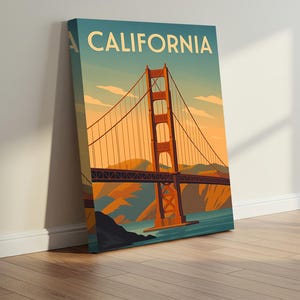 California Travel Poster Digital Print, Sunset Beach Art, Vintage Coastal Wall Decor, Gift For Surfers, West Coast Home Printable