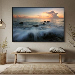 Ocean Sunset Waves Wall Art, Coastal Seascape Photography Print, Sea Foam Poster, Beach Home Decor, Serene Water Canvas