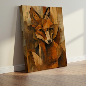 Abstract Geometric Fox Canvas – Rustic Animal Wall Art