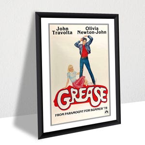 Grease Poster – John Travolta & Olivia Newton-John 70s Retro Movie Wall Art