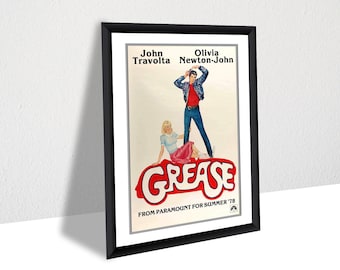 Grease Poster – John Travolta & Olivia Newton-John 70s Retro Movie Wall Art
