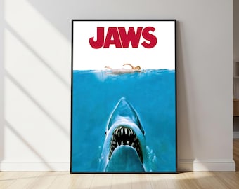 Filmaffisch med Jaws | Klassisk thrillerväggkonst | Vintage Shark-filmtryck