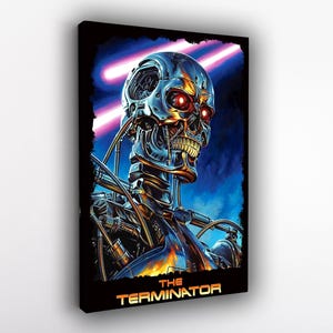 The Terminator Poster, Arnold Schwarzenegger Sci-Fi Wall Art, Classic 80s Movie Poster, Framed Terminator Canvas, Retro Film Decor