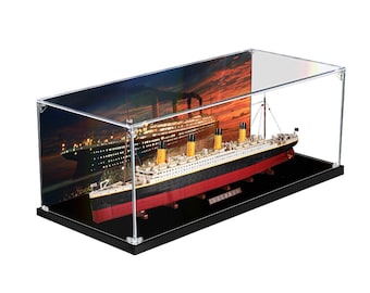 Acrylic Display Case For Titanic 10294 Brick Model | Crystal-Clear | Stackable Dust Shield, 55×8×20 In