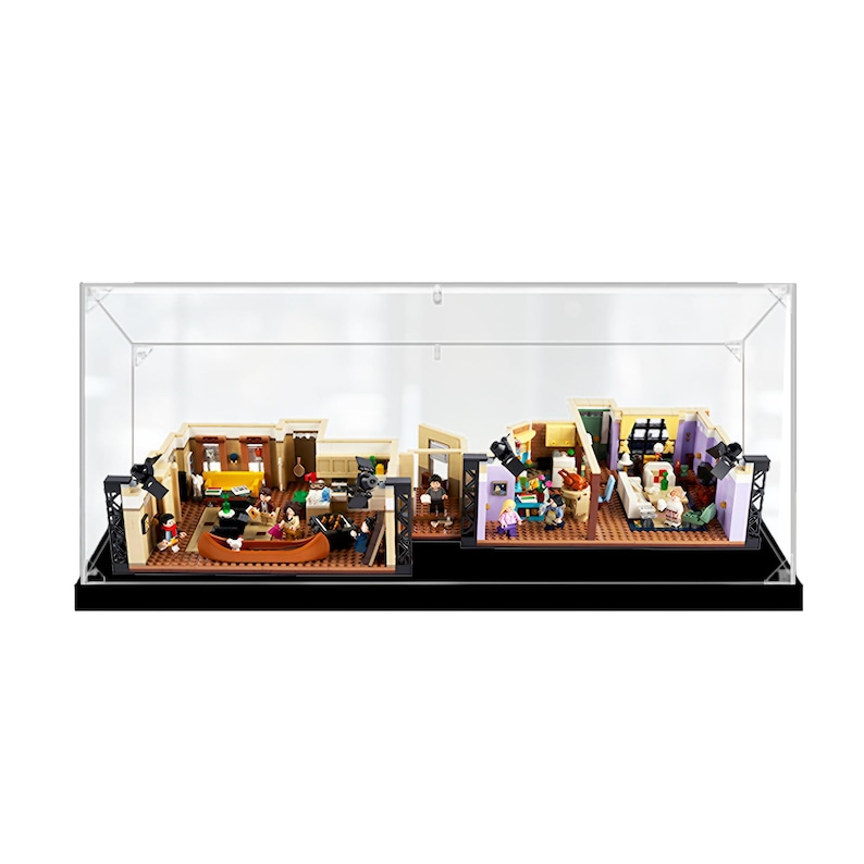 Acrylic Display Case for The Friends Apartments 10292 Brick Model, Crystal-Clear | Brushed Wood Base Without Background
