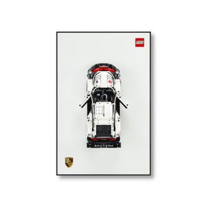 Classic Leather Wall Mount Display for LEGO® Technic™ Porsche White | LEGO® Car Frame | Lego® Frame | Lego Porsche 911 RSR 42096
