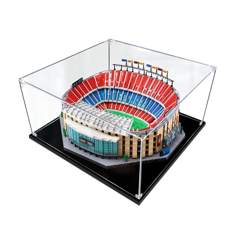 Vitrina acrílica para el Camp Nou – Modelo de ladrillos del FC Barcelona 10284 / 3 mm de cristal transparente / Base de madera / 20 x 22 x 10 pulgadas imagen 1