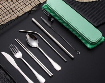 Travel Portable Utensils Set, 9-Piece Small Reusable Stainless steel Cutlery set with Case/travel utensil/ travel cutlery