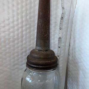 Rare Antique Moore & Kling Inc, Automobile glass oil bottle with metal oil spout