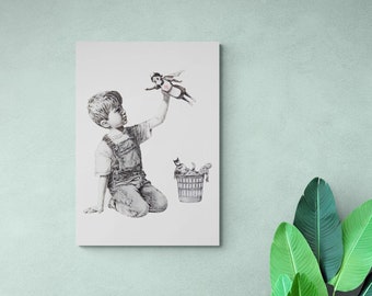 Tela artistica Banksy NHS Superhero Nurse, Stampa Banksy Game Changer, Arte di strada Banksy, Arte murale graffiti famosa, Tela graffiti verticale