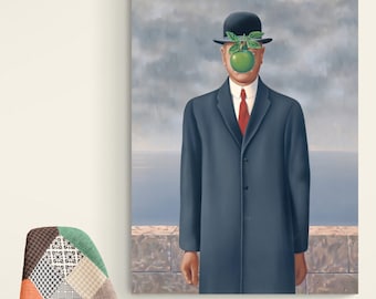 René Magritte Människosonen Canvastavla, Reproduktion Surrealism Väggkonst, René Magritte Konst, Abstrakt Väggkonst, Heminredning Människosonen