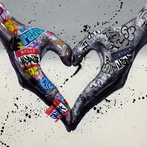 Banksy Heart Hand Street Graffiti Canvas, Heart Art Print Canvas ,Wall Decor, Abstract Pop Framed Artwork, Home Decor,Valentines Day Gift