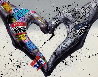 Banksy Love Wall Hearts Portrait - Graffiti Canvas Wall Art Print - Street Artwork - Multiple Sizes