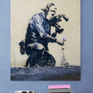 Banksy Cameraman and Flower Art Canvas , Banksy Mural Artwork, Famous Graffiti Wall Art,Street Art Home Decor ,Banksy Wall Decor