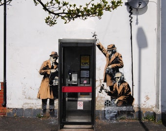 Banksy Cheltenham Cabina telefónica, Banksy Spies Canvas, Banksy Street Art, Banksy Spy Booth Canvas Wall Art, Banksy GCHQ Spies Graffiti