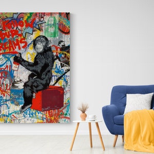 Follow Your Dreams Banksy Canvas Art ,Banksy Wall Art, Chimp Graffiti, Graffiti Street Art, Pop Art ,Mr Brainwash Modern Art,Home Decor