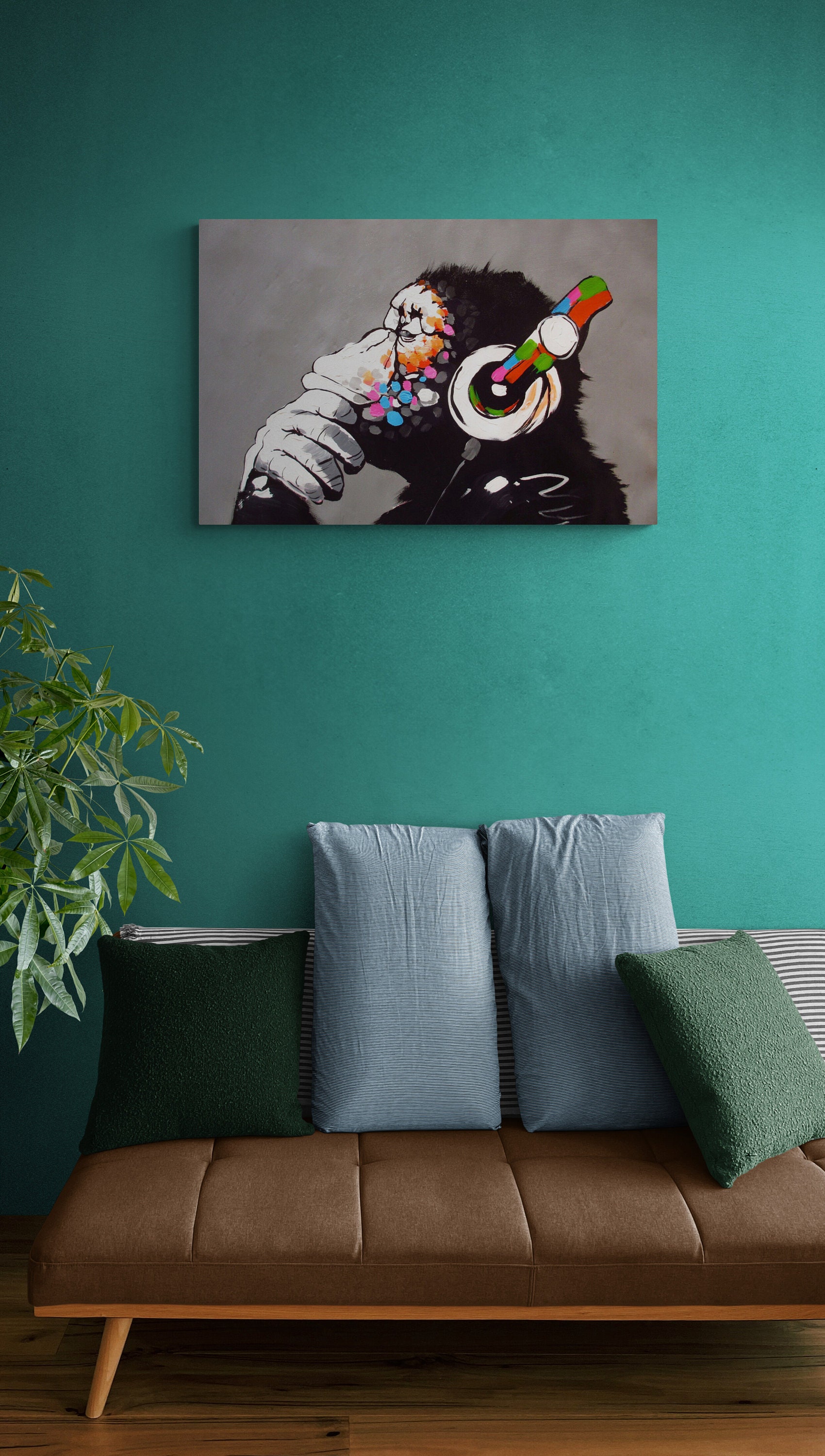 thumbnail image 2 of BANKSY DJ Monkey Female Art Framed Poster Print – Street Art Graffiti – Multi-Color – A4, A3, A2, A1 Sizes – Contemporary Reprint 2 of 2