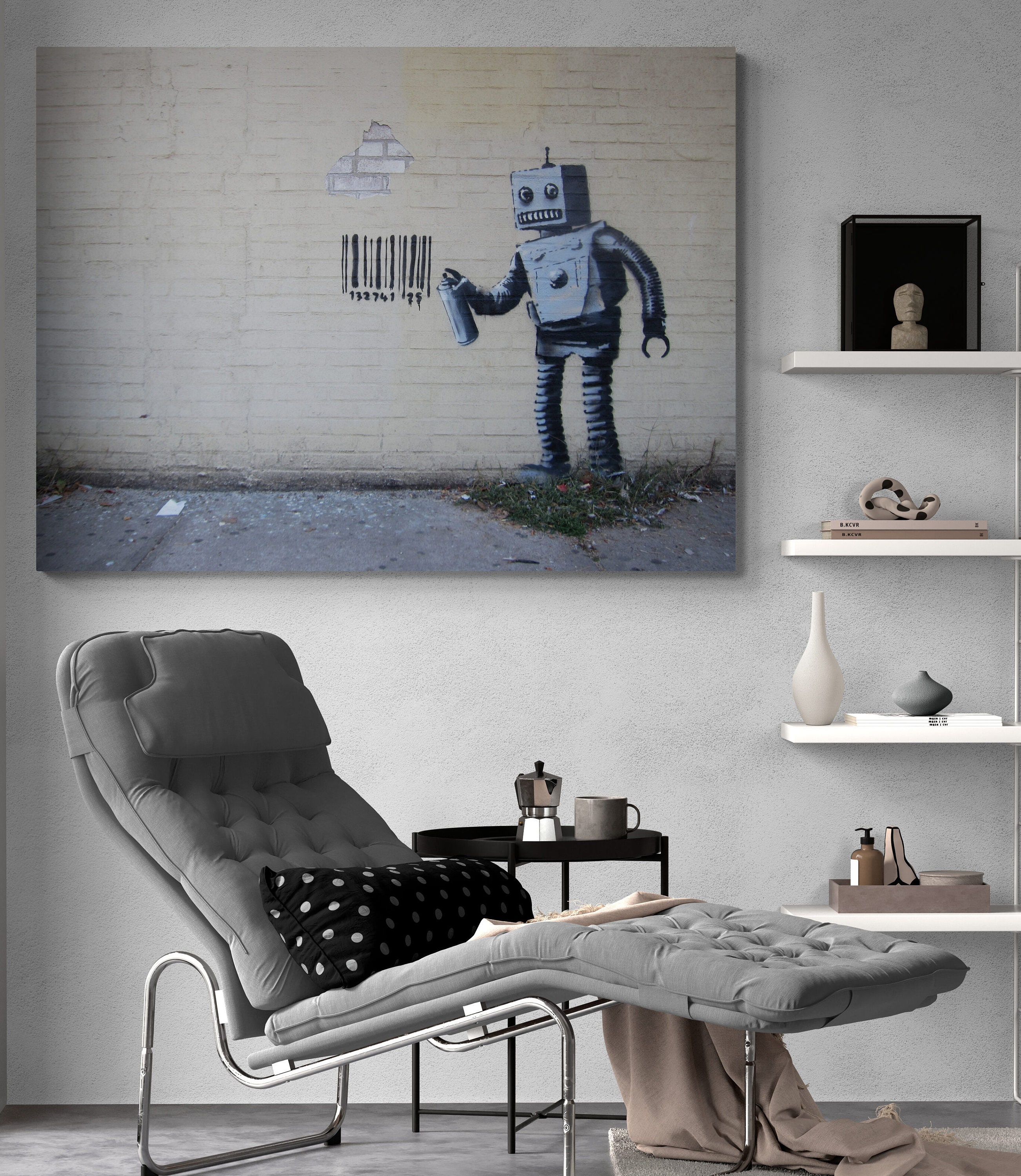 Banksy Robot Barcode Coney Island Art Canvas, Banksy Street Art