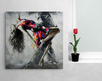 Tango Dancer Couple Modern Wall Decor, Tango Dancing Painting Canvas Print, Romantic Figurative Art Picture Home Decor, Abstract Wall Art