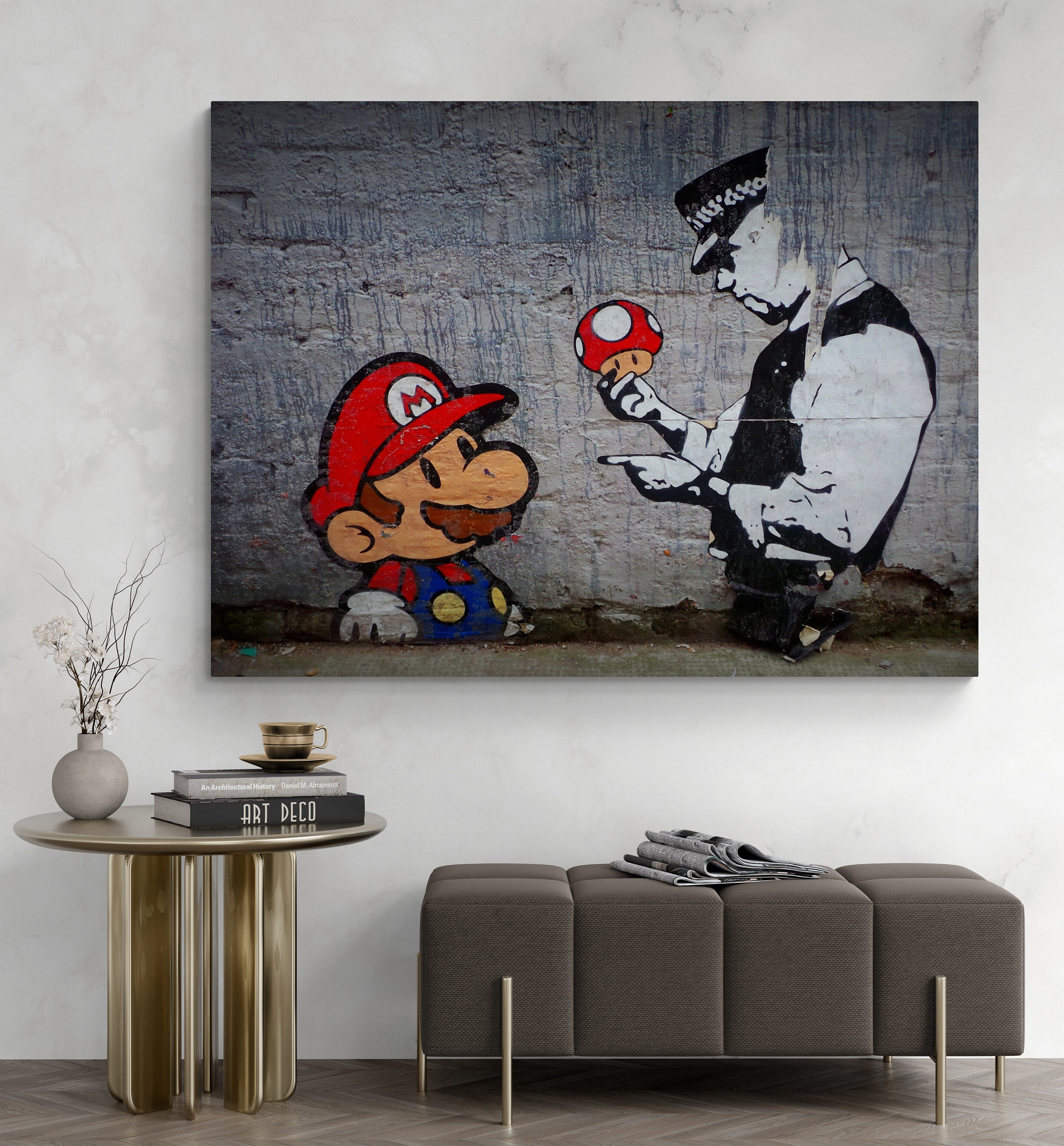 Peinture sur toile Super Mario Mushroom Cop by Banksy - Banksy  (reproductions) - Street art - Tableaux