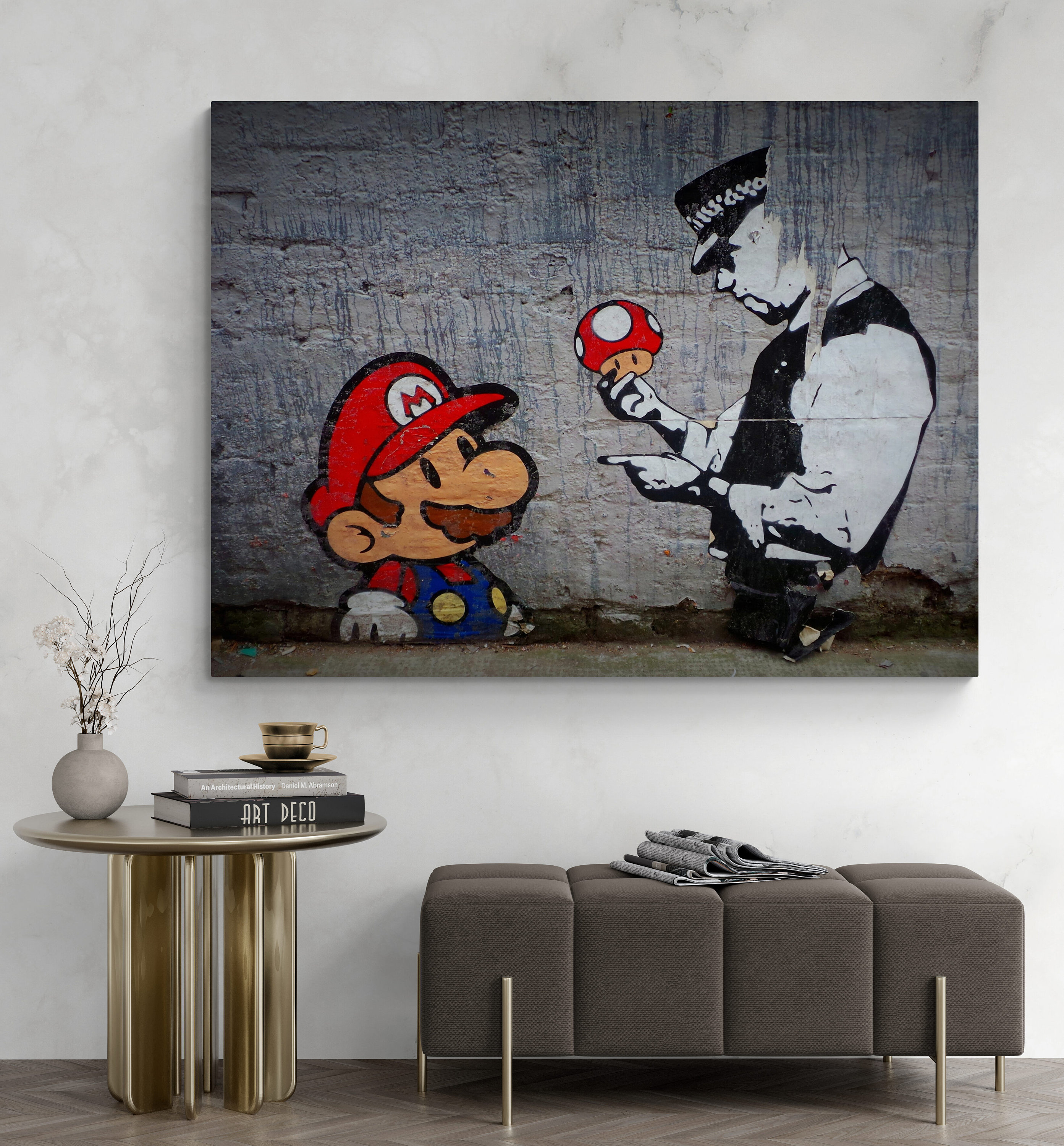 Tableau Mural XXL Mario Cop Banksy Runa Art 200x80 Cm 5 Parties - Street Art Moderne