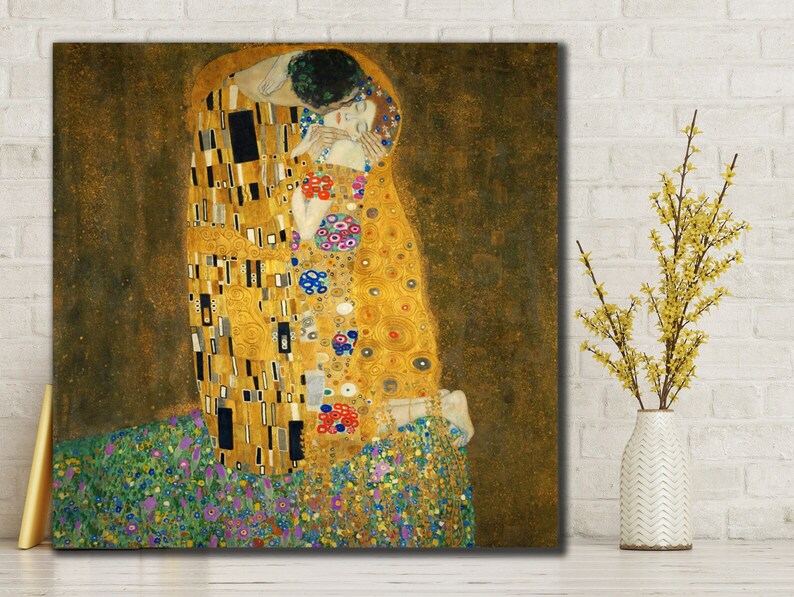 The Kiss Gustav Klimt Art Print Canvas ,abstract Wall Art Wall Decor ...