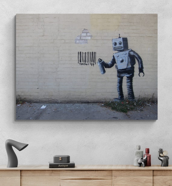 Banksy Robot Barcode Coney Island Art Canvas, Banksy Street Art Banksy Robot Barcode Coney Island Art Canvas, Banksy Street Art