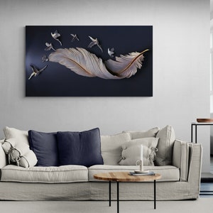 Feather Canvas Wall Art, Modern Art Canvas,Abstract Feather Home Decor , Feather and Birds Wall Art, Abstract Art Canvas