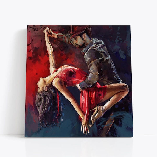 Tango Dancing Painting Canvas Print, Salsa Dancer Couple Modern Abstract Wall Decor ,Tango Art Picture Home Decor Ready to Hang