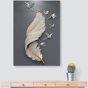 Feather and Birds Canvas Wall Art, Abstract Feather Home Decor , Feather Wall Art, Modern Art Canvas, Abstract Art Canvas