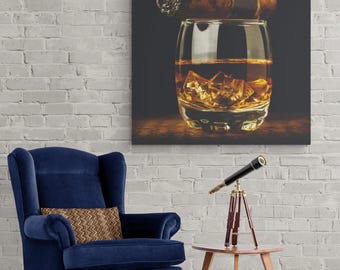 Whiskey and Cigar Canvas Print, Smokey Wall Decor, Modern Home Decor, Living room Wall Decor,Whiskey Lover Gift, Pub Kitchen Wall Art