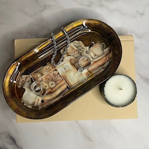 Schmuckschale aus Glas, einzigartiger Fang aller Schale, neutraler und goldener Decoupage-Ring-Schmuckhalter
