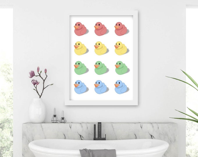 Rubber Ducks Abstract Pattern Yellow Rainbow Bathroom Pop Art Printable ...