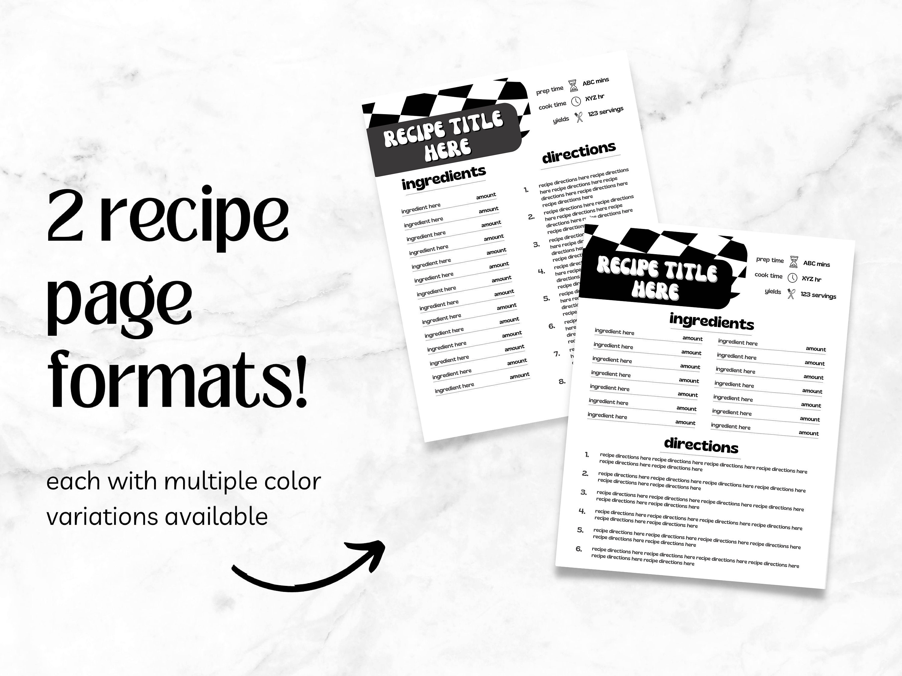 Retro Black and White Recipe Pages - Printable Recipe Book Template ...