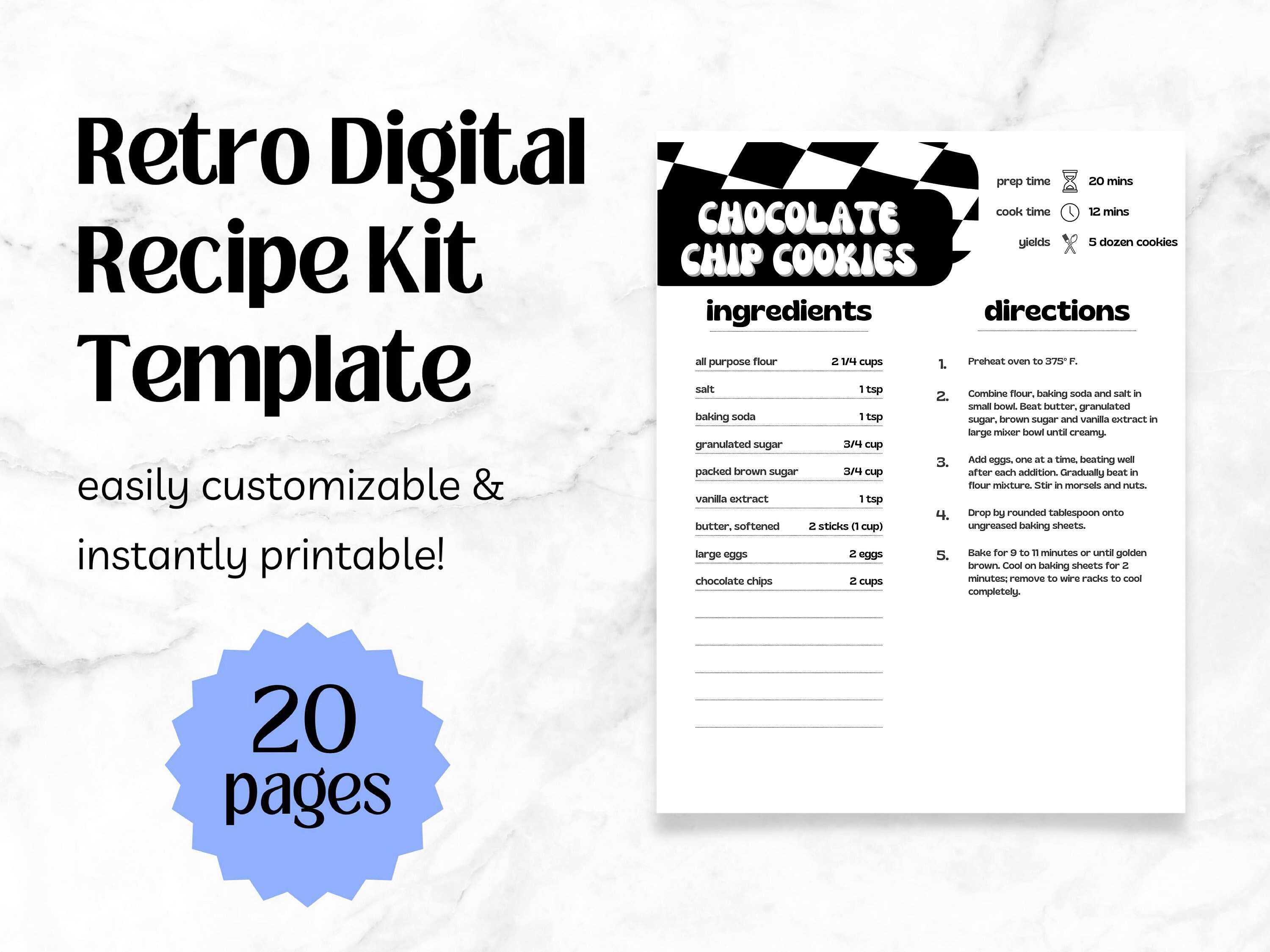 Retro Black and White Recipe Pages - Printable Recipe Book Template ...