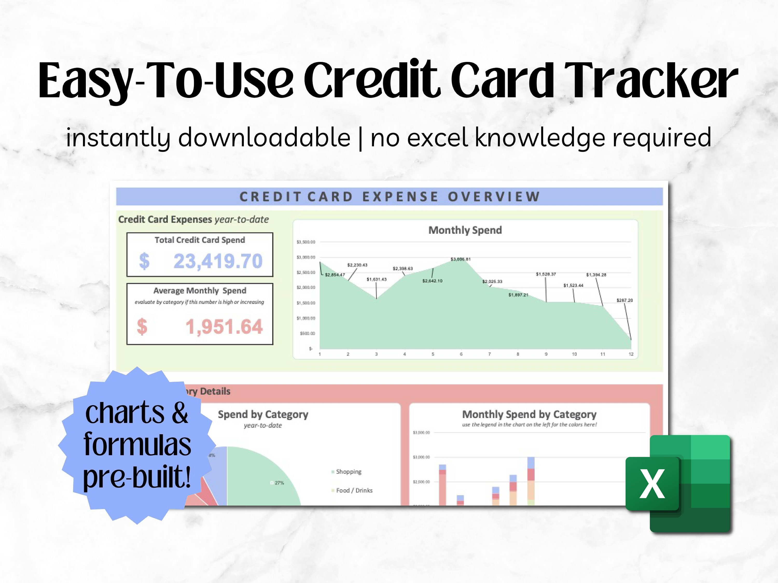 Simple Credit Card Spreadsheet Template for Excel Card Spend Budgeting ...