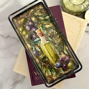 Schmuckhalter aus Glas, Schmuckhalter für Découpage, Schmuckhalter, Schmuckhalter, Olivenöl grün und Gold