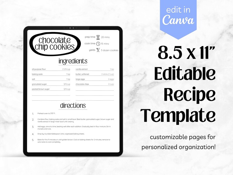 Minimalist Editable Recipe Pages Printable Recipe Book Template Personalized Digital File