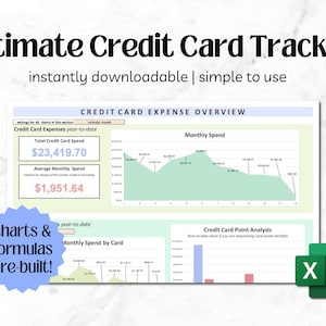 Modèle de feuille de calcul de carte de crédit pour Excel - Suivi du budget - Suivi des cartes - Tableau de bord du suivi des dépenses - Suivi facile des finances personnelles