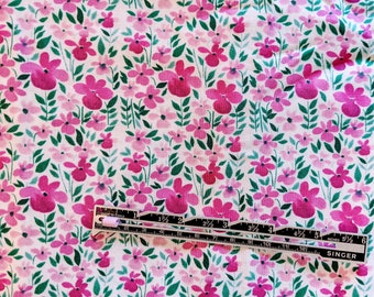 Pink and Green Floral Premium Cotton Fabric Destash 1 Yard