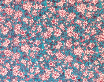 Turquoise with Bright Pink Small Floral Design Cotton Fabric 30"