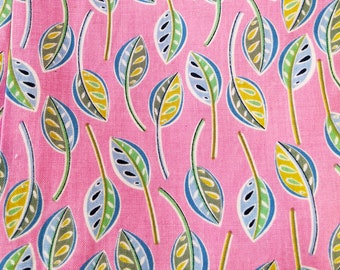 Leaves on Pink Premium Cotton Jules & Coco with Blue Green Leaves PREWASHED By the Yard