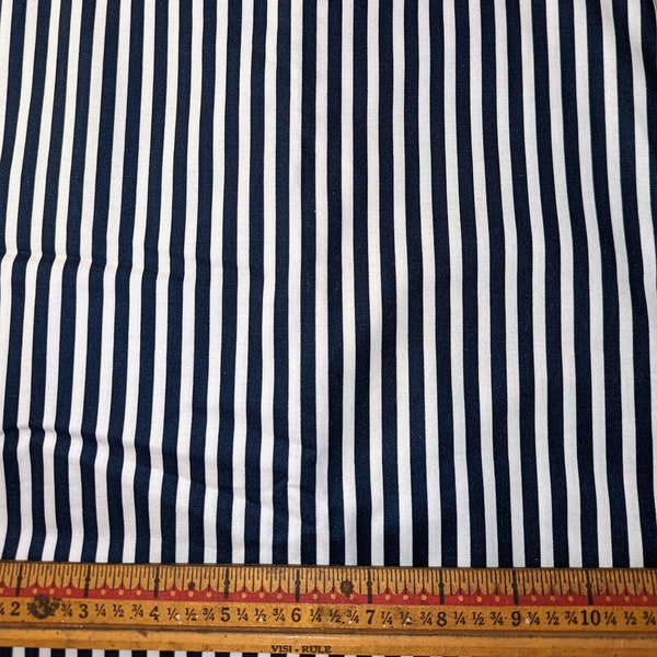 Striped Cotton Fabric Navy Blue and White 1/4 Inch By the Yard