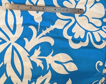 Bright Blue Hawaiian Floral Print Cotton Fabric 1-1/2 Yards