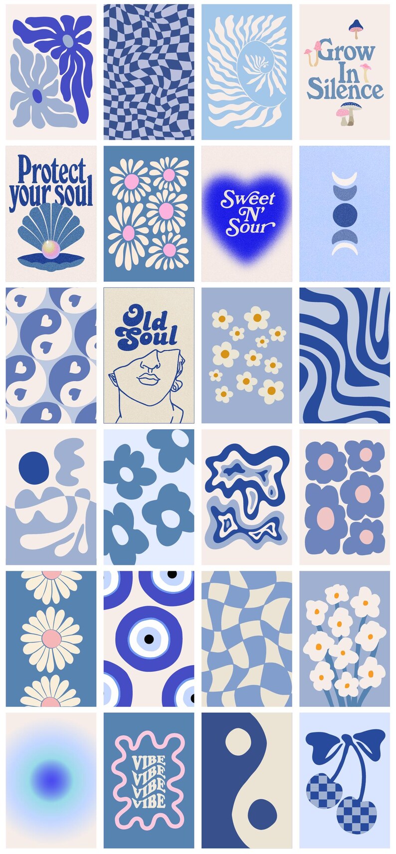 Blue Preppy Wall Collage, Gallery Wall Art Set, Dorm Room Aesthetic ...