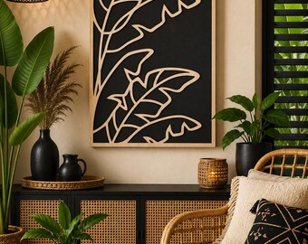 Handgefertigtes Wandbild aus tropischen Palmenblättern, Küstenholzdekor