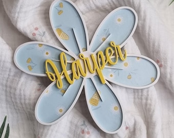 Personalised Daisy Name Sign, Floral Nursery Wall Decor, Custom Flower Name Plaque