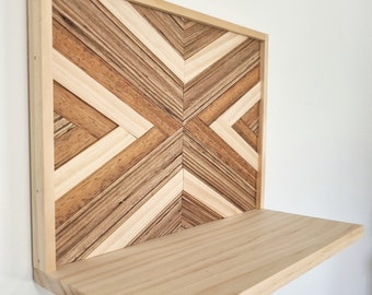 Wall shelf, wood mosaic, geometric art, wall hanging, wall art, hanging shelf, floating shelf, wall decor, plant stand, Mother's day gift