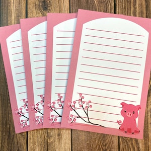 Sakura Pig Cute 4x6 Notepad (50 pages) || Stationery, Office, School, Birthday Gift, Spring