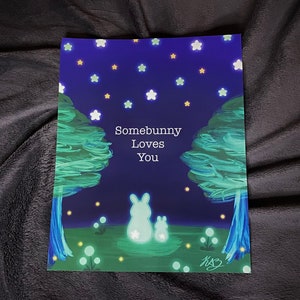 Stargazing Bunnies 8x10 Cute Art Print || Birthday Gift, Decoration, Collectible Print, Animal Art